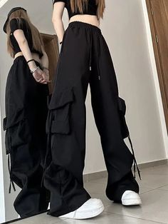 Color: Black, Size: S Baggy Clothes Korean Style, Neat Outfits, Tomboy Clothes, Baggy Clothes Outfit, Y2k Core, High Waist Cargo Pants, Y2k Grunge Outfits, Jung Somin, Cargo Pants For Women