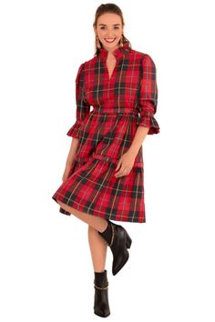 Tartan Teardrop Dress Fitted Wool Dress For Fall, Classic Mid-length Fall Dresses, Classic Mid-length Dresses For Fall, Red Fitted Plaid Dress For Fall, Fitted Red Plaid Dress For Fall, Plaid Midi Dress For Fall Workwear, Winter Plaid V-neck Dress, Plaid V-neck Winter Dress, Classic Fitted Plaid Dress For Fall