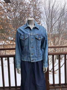 Vintage maverick blue bell denim jacket. Made in the USA of 100% cotton. Super soft worn in denim with lots of worn in flaws. Has worn cuffs, a hole in the sleeve, and general fading and discolouration. Takes years of wear to get a jacket this nicely worn in! Fits womens S - M 40" bust 21" length 17" shoulder - shoulder 22" sleeve length 36" around the hem Jean Vintage, Blue Bell, Faded Denim, Porter, Denim Jacket, Jackets & Coats, Jackets For Women, Sleeve Length, Clothes For Women