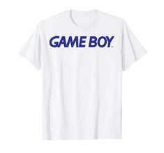 a white t - shirt with the word game boy in blue on it's chest