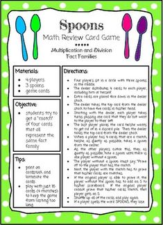 spoons math review card game