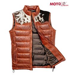 I just added a new item to eBay, Men's Puffer Leather Vest Bomber Brown Western Winter Padded Quilted Waistcoat! #eBay #eBaySeller Leather Winter Vest With Pockets, Outdoor Brown Leather Vest, Sleeveless Western Winter Outerwear, Puffer Leather Vest, Quilted Waistcoat, Western Winter, Straight Line Quilting, Cow Skin, Quilted Vest