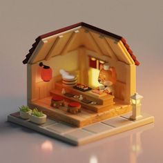 a small toy house with food in it