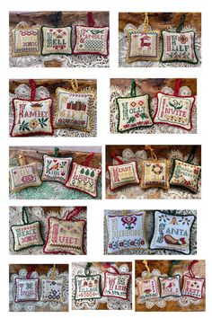 cross stitch christmas pillows and ornaments