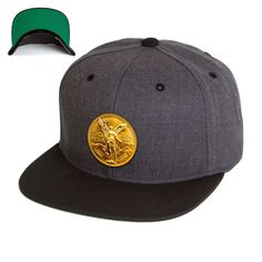 The Centenario Hat features a printed leather patch inspired by the Mexican 50 pesos gold bullion coin. The patch is adhered to a classic flatbill snapback and adds a unique touch to your attire while honoring your cultural heritage. Patch Details:UV ink printed on white leatherThe leather patch measures 2 ⅛" in diameterAttached to the hat with industrial strength adhesive Snapback Hat Details: - Visor: Flat Bill, Green Bottom- Profile: High- Crown: 3 3/4"- Panels: 6 Gold Snapback Hat With Flat Brim For Streetwear, Gold Snapback Baseball Cap For Streetwear, Gold Flat Bill Hat For Streetwear, Gold Snapback Hat For Streetwear, Gold Bullion Coins, Multicam Black, Bullion Coins, Gray Camo, Green Bottom