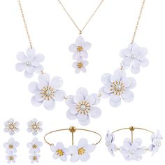 PRICES MAY VARY. Complete Flower Jewelry Set: you will receive 2 pieces of flower pendant necklaces, 2 pairs of boho enamel floral earrings, 2 pieces of flower adjustable bracelets, coming in different styles, trendy and stylish accessories to complete your boho look Delicate Boho Style: our floral necklace features delicate flower design, charming white colors, multiple layer design, sophisticated and fashionable, distinctive and elaborate, adding fresh and elegant touch to your outfit Lightweight and Reliable Material: this flower necklace earrings bracelet set is crafted from delicate rhinestones and sturdy alloy, attractive and eye watching, reliable and lightweight, can provide you with a pleasant and long time service Appropriate Size to Wear: featuring proper size for most women and Floral Jewelry For Spring Weddings, Elegant White Flower Jewelry Sets, Spring Wedding Jewelry In Flower Shape, White Necklaces For Jewelry Making In Spring, Metal Jewelry With Flower Pendant For Wedding, Flower Shaped Alloy Jewelry For Gifts, Flower-shaped Alloy Jewelry For Gift, Flower Shaped Alloy Jewelry Gift, Dainty Alloy Jewelry For Jewelry Making