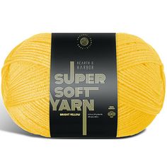 yarn ball in yellow with the words super soft yarn written on it's side