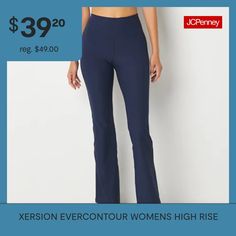 These Xersion EverContour women's tall yoga leggings are the perfect comfy pair for your favorite yoga poses and brunch with friends afterward. Cut from the brand's smooth jersey with UV protection, 4-way stretch, QuickDri, and maximum compression properties, this bootcut style effortlessly sculpts to your natural silhouette. And the wide, high-rise waistband is designed to support you through your workout - team them with a sports bra and tee.Front Style: Flat FrontFeatures: Stretch Fabric, Qu… High Rise Yoga Pants, Blue Yoga Pants, Tall Pants, Yoga Pant, Pull On Pants, Yoga Leggings, Yoga Poses, Yoga Pants, Quick Dry