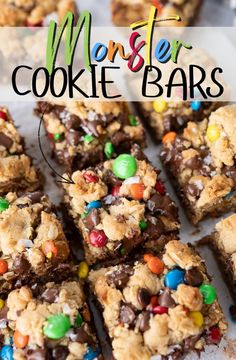 monster cookie bars with chocolate chips and candy