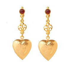 Heart Earrings Aesthetic, Heart Jewlery, Vintage Earrings Victorian, Gold Heart Earrings, Gold Heart Locket, Kawaii Accessories, Classy Jewelry, Jewelry Lookbook, 24kt Gold