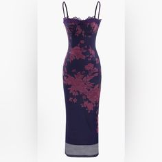 Never Worn Composition: 95% Polyester, 5% Elastane Color: Purple Measured In Size: S Length: 48.0" Length: 42.5" Bust: 24.4" Waist: 23.6" Hip: 29.5" Fit: Fitted Stretch: Mid Stretch Purple Floral Print A-line Midi Dress, Purple Multi-stone Dangle Jewelry, Purple Maxi, Purple Maxi Dress, Color Purple, Composition, Maxi Dress, Womens Dresses, Purple