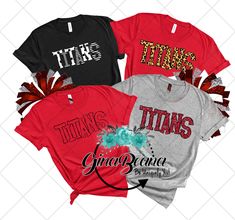 Titans School Spirit Shirts.. Custom to match your school colors Personalize it with a name on the back This tee fits true to size and is a UNISEX fit HOW TO ORDER: Select your size and get your shirt!. This updated unisex essential fits like a well-loved favorite, featuring an irresistibly soft cotton blend, crew neck and short sleeves. 3.6 oz., 100% combed and ring-spun cotton 40 single Retail fit Side-seamed Tear Away label Shipping: Your Tee will ship with in 1-3 business days. We do not shi Varsity Cotton T-shirt With Custom Print, Collegiate T-shirt With Custom Print For Fans, Red Varsity T-shirt With Team Name, Red Team Spirit T-shirt With Name Print, Red T-shirt With Name Print For Game Day, Red Cotton Sublimation T-shirt With Team Name, Red Custom Print T-shirt For Game Day, Red Short Sleeve Sublimation Design For College, Casual Red T-shirt For Cheerleading