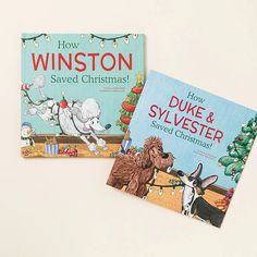 two children's books about dogs and christmas trees