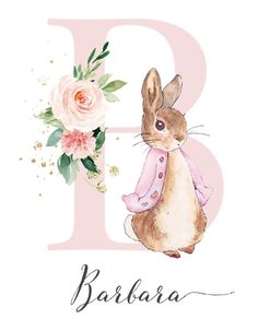 the letter b is for rabbit with flowers on it