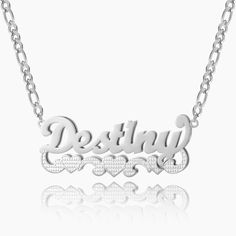 Make a statement with our new double plated collection! Personalize this cuban chain with your name, the name of a loved one, or a special word. Crafted from 18K gold and silver plating, this piece is made to last. Details: Personalize With: Names, Numbers, or Words. Pendant Size varies by name (3.5cm-5cm) Matching Cuban Chain Closure: Lobster Clasp Silver Name Chain Necklace For Anniversary, Silver Personalized Chain Necklace For Anniversary, Silver Chain Necklace With Name For Anniversary, Anniversary Nameplate Chain Necklace, Personalized Sterling Silver Chain Necklace For Anniversary, Elegant Personalized Cuban Link Chain Necklace, Personalized Cuban Link Chain Necklace Gift, Nameplate Chain Necklace, Trendy Silver Name Necklace As Personalized Gift