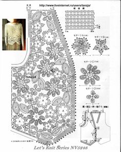 an old fashioned crochet pattern with flowers on the top and bottom, as well as