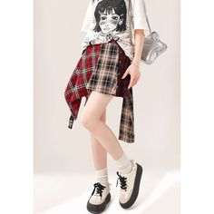 Z-317-16 Casual Patchwork Knee-length Bottoms, Casual Knee-length Patchwork Bottoms, Casual Patchwork Skirt, Casual Patchwork Skirted Bottoms, Casual Patchwork Skirt For Fall, Casual Patchwork Mini Skirt, Casual Plaid Mini Bottoms, Casual Asymmetrical Skirt With Patchwork, Casual High Waist Plaid Skort