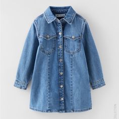 Zara Girls Denim Dress With Snap Closure. 100% Cotton Kids Denim Dress, Zara Girls Dresses, Checkered Socks, Zara Shirt Dress, Girls Denim Dress, Zara Floral Dress, Poplin Shirt Dress, Embroidered Tulle Dress, Gamis Dress