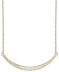 Chic curves ahead. This frontal bar necklace flaunts diamond-cut detailing set in 14k gold. Approximate length: 17 inches. Approximate width: 2 inches. Hammered 14k White Gold Jewelry, 14k White Gold Hammered Jewelry, Classic Hammered Jewelry For Formal Occasions, Classic Gold Plated Hammered Jewelry, Hammered White Gold Necklaces For Anniversary, Classic Gold-plated Hammered Jewelry, Classic Hammered Gold-plated Jewelry, White Gold Hammered Necklace For Anniversary, Gold-tone Hammered Jewelry For Formal Occasions