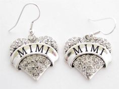 Mimi-Silver-Plated-Clear-Crystal-Heart-Earrings-Jewelry-Grandmother-Grandma Nickel-free Heart Earrings For Mother's Day, Mother's Day Nickel Free Heart Earrings, Heart-shaped Earrings For Birthday And Mother's Day, White Heart Earrings For Mother's Day, Mimi Life, Blessed Mimi, Mimi Love, Crystal Heart Earrings, French Hook Earrings