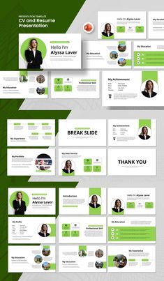 the green and white powerpoint presentation is ready to be used as an example for presentations