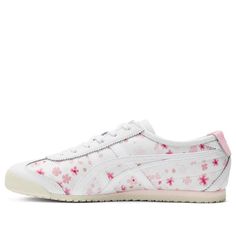 Shop Onitsuka Tiger MEXICO 66 Shoes 'White Cherry Blossom' 1183C084-100 at KICKS CREW — your go-to for authentic, stylish sneakers. Whether for fashion, performance, or collection, find your perfect pair with us. White Sneakers With Round Toe For Spring, White Round Toe Sneakers For Spring, Sporty White Sneakers With Floral Print, White Floral Print Sneakers With Round Toe, Pink Floral Print Slip-on Sneakers, Spring Sneakers With Branded Insole, White Sneakers With Rubber Sole For Spring, Cherry Blossom Embroidery, Pastel Shoes