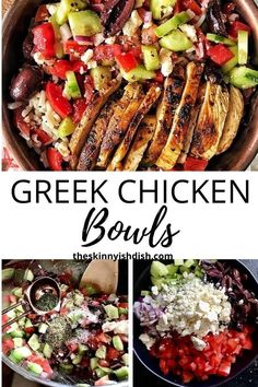 greek chicken bowls with different types of vegetables