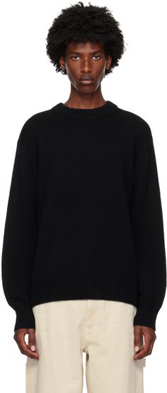 7-gauge and 410 g knit GOTS-certified organic cashmere sweater. · Rib knit crewneck, hem, and cuffs · Dropped shoulders Supplier color: Black Lisa Yang, Knitwear Men, Knit Crewneck, Black Sweater, Cashmere Sweater, Cashmere Sweaters, Black Sweaters, Drop Shoulder, Apparel Accessories