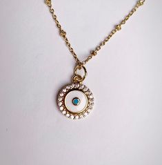 Gold filled sterling silver satellite chain 1/4" White Pavé Enamel Evil Eye Nate Burleson, Serenity Blue, Paris Chic, Evil Eye Necklace, Travel Inspired, Blue Agate, Agate Pendant, Eye Necklace, Arm Candy