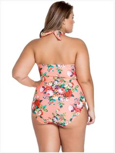 Hanging neck sexy gathered XL one-piece swimsuit - rrdeye Swimsuit Plus Size, Plus Size Beach, Swimsuit Material, Plus Size One Piece, Suit Swimsuit, Moda Plus, Black Flower, Moda Plus Size, One Piece For Women