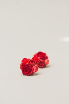 Red Flowers bouquet stud earrings Red Polymer Clay Flower Earrings For Gift, Red Flower Earrings For Wedding, Red Handmade Flower Earrings, Red Flower-shaped Earrings With Handmade Flowers, Red Flower Earrings For Formal Occasions, Handmade Flower-shaped Red Earrings, Red Flower-shaped Earrings With Rose Design, Red Earrings With 3d Flowers For Gift, Red Flowers Bouquet