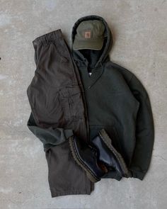 Rugged Outfits Men, Dark Wash Utility Jacket For Winter Streetwear, Workwear Aesthetic, Coat Outfit Men, Rugged Winter Streetwear Outerwear, Rugged Washed Outerwear For Streetwear, Vintage Carhartt Jacket Outfit Men, Winter Rugged Denim Jacket For Streetwear, Country Outfits Men