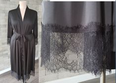 Black luxurious wedding robe, to add a perfect touch to your perfect and unique day. It can be made of high quality satin called Italian silk or natural silk. Only high quality fabrics and high finishing used for making the robe as neat as it can be. Please find the wedding robes collection here https://www.etsy.com/shop/LidiasBoutiqueDesign?ref=seller-platform-mcnav&section_id=25023222. For wedding dresses, please access https://www.etsy.com/shop/LidiasBoutiqueDesign?ref=seller-platform-mcn Fitted Lace Robe For Loungewear, Fitted Satin Robe With Lace Trim, Black Dress With Lace Closure For Wedding, Black Wedding Dress With Lace Closure, Elegant Summer Robe With Lace Trim, Black Long Party Robe, Black Fitted Elegant Robe, Elegant Fitted Black Robe, Elegant Summer Lace Robe