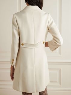 GUCCI Button-embellished wool coat Broad Shoulders, Shades Of White, Wool Coat, Net A Porter, Women Collection, Luxury Design, Porter, Branding Design, Slim Fit