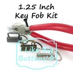 a pair of red pliers and some keys on a white background with the words, 12 - 25 inch key fob kit