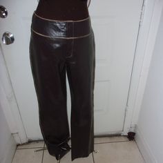 For Joseph Women's Brown And Tan Leather Pants Mid-Rise 28 Waist Says 28" But Measures 30" New Without Tags, Clean Never Worn, Flat Front. Front Zipper Closure, Inseam 31 Inches, Lined, Dry Clean. “ Length From Waist 41”Inches, Hips 40” Fitted Mid-rise Brown Pants, Spring Full-length Leather Pants, Brown Leather Spring Pants Full Length, Brown Leather Full-length Pants For Spring, Brown Leather Pants For Spring, Brown Full-length Leather Pants For Spring, Fitted Full-length Brown Pants, Fitted Full Length Brown Pants, Fitted Full-length Leather Pants With Belt Loops