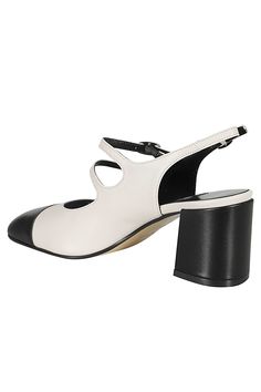 Papaya pumps - Carel Paris - Beige color - Leather upper - Leather sole - Black rounded toe - Adjustable straps with buckle - 6 cm heel. Slingback Pumps With Contrasting Heel And Round Toe, White Leather Block Heel Court Shoes, White Slingback Pumps With Contrasting Heel Counter, White Leather Court Shoes With Heel Strap, White Round Toe Slingback Pumps For Office, Calf Leather Almond Toe Heels With Heel Strap, White Slingback Pumps With Round Toe For Office, Calf Leather Heels With Heel Strap And Almond Toe, White Closed Toe Sandals For Office