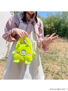 BagForLove - Charming Mini Plush Handbag with Cartoon Design Green Handheld School Bag, Cute Green Travel Pouch, Casual Green Bag As Gift, Portable Green Handheld Bags, Portable Handheld Green Bags, Green Portable Pouch Bag, Green School Pouch Bag, Green Bucket Shoulder Bag For School, Fun Crossbody Gift Bags