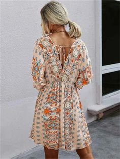 V-neck Waist Print Dress Print Dresses Fitted V-neck Boho Dress With Boho Print, Printed V-neck Dress For Day Out, Fall V-neck Sundress Midi Dress, Flowy V-neck Boho Print Dress, Flowy V-neck Boho Dress For Day Out, Multicolor V-neck Mini Dress With Boho Print, V-neck Printed Dress For Vacation, Printed V-neck Vacation Dress, Bohemian V-neck Dress For Fall Vacation