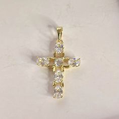 Gold Plated Cross Pendant With Moissanite Stones. Cross Jewelry, Cross Pendant, Womens Jewelry Necklace, Stone Color, Gold Plate, Jewelry Necklaces, Plating, Women Jewelry, Necklaces