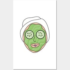 a green face mask with cucumber slices on it