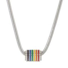 PRICES MAY VARY. 【Rainbow Pride Design】The necklace with a barrel shaped pendant in iconic rainbow colors, symbolizing unity, diversity, and inclusivity within the LGBTQ+ community. Each color represents a unique aspect, creating a beautiful and meaningful visual display. 【Silver Snake Chain】The necklace comes with a sleek and stylish silver snake chain, adding a touch of elegance to your ensemble. The chain is not only fashionable but also durable, ensuring a long-lasting and comfortable wear. Pride Accessories, Pride Stuff, Pride Necklace, Chain With Pendant, Pride Design, Rainbow Necklace, Silver Snake Chain, Pride Gifts, Visual Display