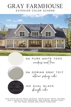 the gray farmhouse house exterior color scheme is shown in white, black and grey colors