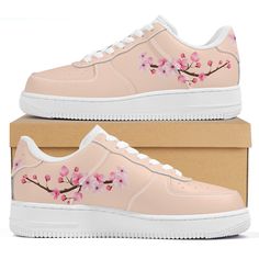 Cherry Blossom Sneakers Pink Low-top Custom Sneakers For Spring, Cherry Blossom Converse, Nike Cherry Blossom Shoes, Pink Kawaii Sneakers With Round Toe, White Low-top Sneakers With Anime Print, Pink Men, Unisex Shoes, Japan Design, Flat Sneakers