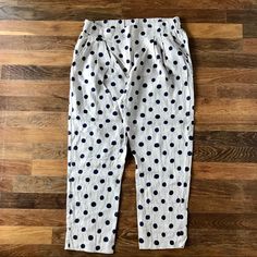 Allison Wonderland Linen Polka Dot Pant. Size 8 Navy Polka Dots On Tan Linen. Very Soft Polka Dot Pants, Pant Jumpsuit, Polka Dot, Polka Dots, Pants For Women, Dots, Navy, Pants, Women Shopping