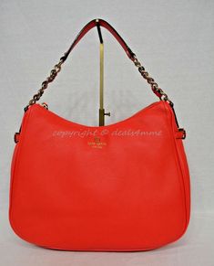 NWT Kate Spade Pine Street Finley Satchel/Shoulder Bag in Geranium Bright Orange #KateSpadeNewYork #SatchelShoulderBag Formal Pebbled Leather Shoulder Bag With Palladium Hardware, Luxury Red Pebbled Leather Bag, Elegant Pebbled Leather Shoulder Bag With Metal Hardware, Formal Pebbled Leather Shoulder Bag With Gold-tone Hardware, Trendy Handbags, Woman Bags Handbags, Gold Print, Bright Orange, Zip Top