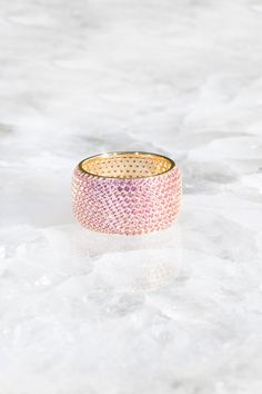 A cigar-style ring made from 14K gold vermeil delicate cubic zirconia. Pink Cubic Zirconia Ring With Pave Setting, Pink Pave Setting Promise Ring, Pink Promise Ring With Pave Setting, Bath And Body Shop, Turquoise Rings, Natural Gifts, Pink Ring, Gift Boutique, Travel Jewelry