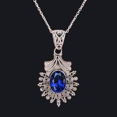 Ceylon Sapphire Pendant 5 Carats Vintage Style Filigree White Gold Women Jewelry New METAL SPECIFICATIONS Metal Name: White Gold 14K STONE SPECIFICATIONS Stone Name : Blue Sapphire Stone Cut : Oval Stone Details : There is one blue sapphire approx. 5 carats (Approx.12 x 9.5 mm). Natural earth mined stone. Total : Approx. 5 Carats Quality : AAA Color : Intense Blue PENDANT SPECIFICATIONS Length : 16” (Can change length, please indicate about change with payment) Appraised Value : $42498.00 Comes Diamond Earrings Studs Round, Dainty Diamond Necklace, Ceylon Sapphire, Halo Earrings Studs, Blue Pendant, Sapphire Pendant, Round Diamond Engagement Rings, White Gold Diamond Rings, New Metal