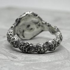 Project50g | Byzantium ring - Unusual ring with cracks and patterns – project50g Unique Hand Forged Signet Ring, Unique Hand Cast Round Signet Ring, Hand Forged Metal Rings, Silver Sterling Jewelry With Unique Texture, Brutalist Hand Cast Open Ring, Sterling Silver Jewelry With Unique Texture, Unique Hand Cast Round Rings, Unique Handmade Freeform Ring, Artisan Hand Cast Round Rings