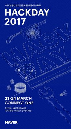 a blue poster with the words hackday on it